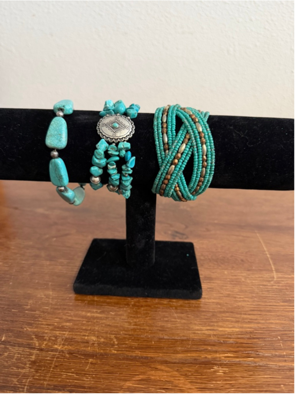 Turquoise Bracelet Lot Boho Southwestern Stretch Beaded Concho Stack Set 3pc